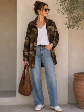 Camo military style jacket womens size medium
